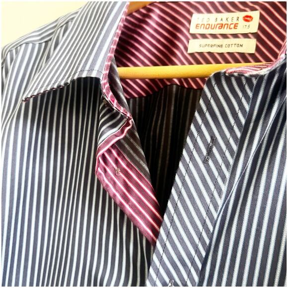Ted Baker Endurance Blue Stripe French Cuff Superfine Cotton Dress Shirt 17.5 - Picture 8 of 11